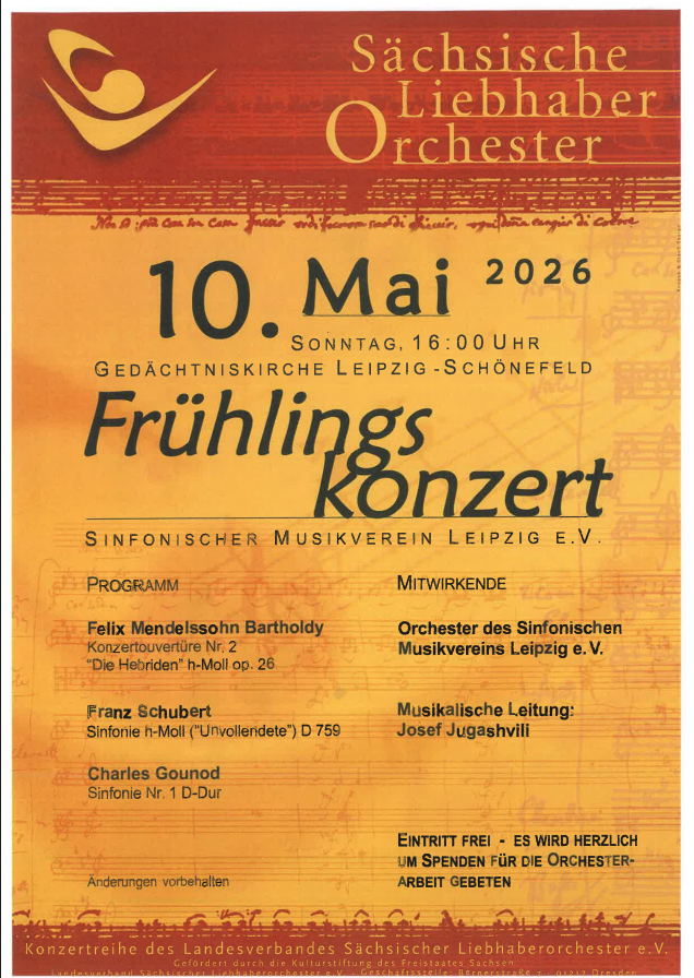 Plakat: Frühlingskonzert des Sinfonischen Musikverein Leipzig e.V., 10.05.2026